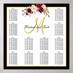 Burgundy Bloral Black Gold Hochzeitstabelle Poster