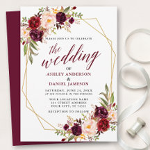 Burgundy Bloral Calligraphy Geometric Wedding