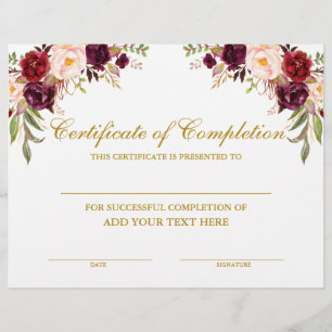 Burgundy Bloral Certificate of Completion Gold