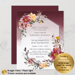 Burgundy-Bloral-Katholische Hochzeit der Brautmess Flyer