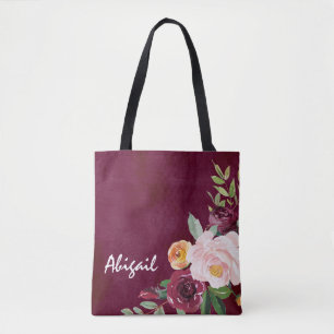 Burgundy Bloral Peonies Personalisiert Tote Bag