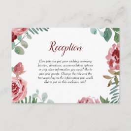 Burgundy Bloral Rose Foliage Hochzeitsszenario Begleitkarte