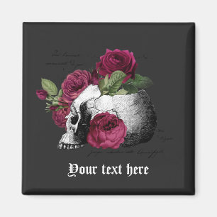 Burgundy Bloral Skull Gothic Wedding Magnet