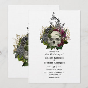 Burgundy Bloral Skull Halloween Gothic Wedding Inv Einladung
