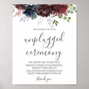 Burgundy Bloral und Grüne Unplugged Wedding Poster