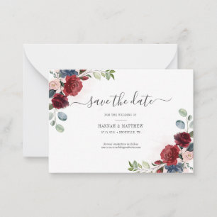 Burgundy Bloral Wasserfarbe Save the Date Mitteilungskarte