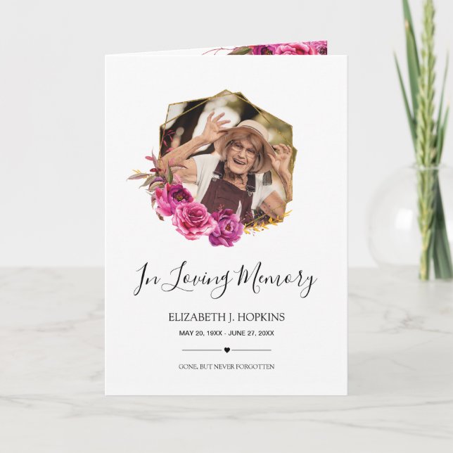 Burgundy Blossom Geometric Frame 2 Foto Beerdigung Programm (Vorderseite)