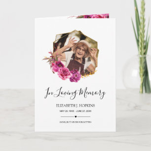 Burgundy Blossom Geometric Frame 2 Foto Beerdigung Programm