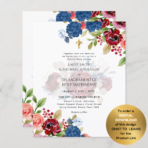 Burgundy Blue Floral Katholic Nuptial Mass Wedding
