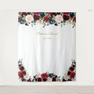 Burgundy Blue Floral Wedding Foto Stand Hintergrun Wandteppich