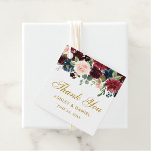 Burgundy Blue Floral Wedding Gold Vielen Dank Geschenkanhänger