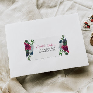 Burgundy Blue Floral Wedding RSVP-Adresse Adressaufkleber