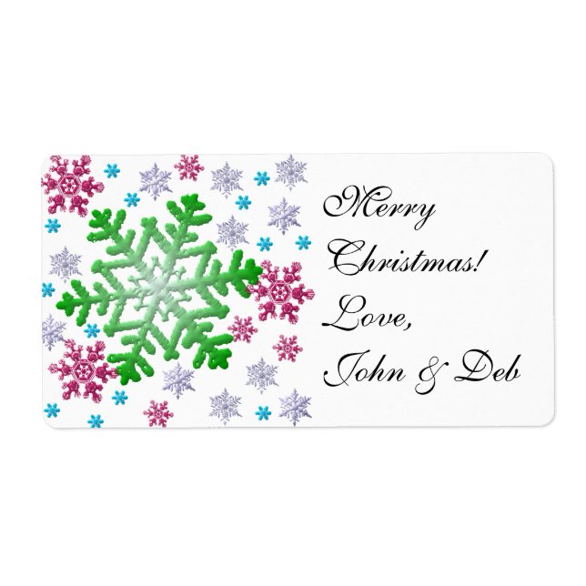 Burgundy Blue Green & Silver Snowflakes Labels (Vorne)
