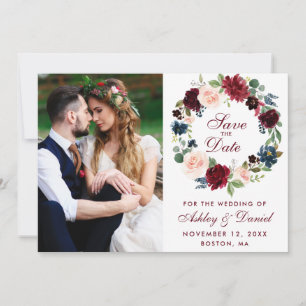 Burgundy Blue Watercolor Blumenzeremonie Save The Date