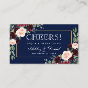 Burgundy Blue Wedk Drink Ticket Card Begleitkarte