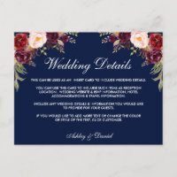 Burgundy Blues Hochzeitdetails Beipackkarte