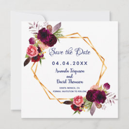 Burgundy Blume Blue Wedding Speichern Sie das Datu Save The Date
