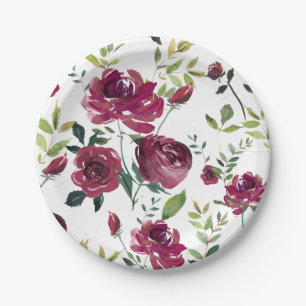 Burgundy-Blume Blumenmuster Pappteller