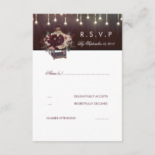 Burgundy Blume Lanter Rustic Wedding RSVP Card