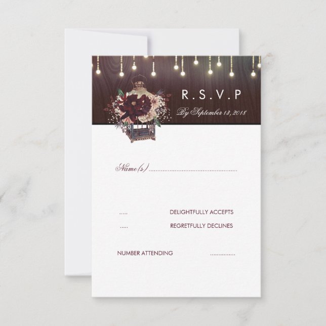 Burgundy Blume Lanter Rustic Wedding RSVP Card (Vorderseite)