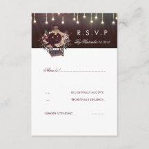 Burgundy Blume Lanter Rustic Wedding RSVP Card