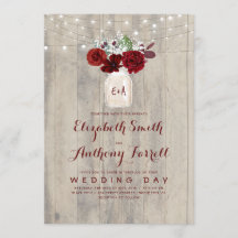 Burgundy Blume Mason Jar Rustic Wood Wedding
