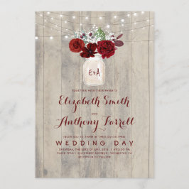 Burgundy Blume Mason Jar Rustic Wood Wedding Einladung