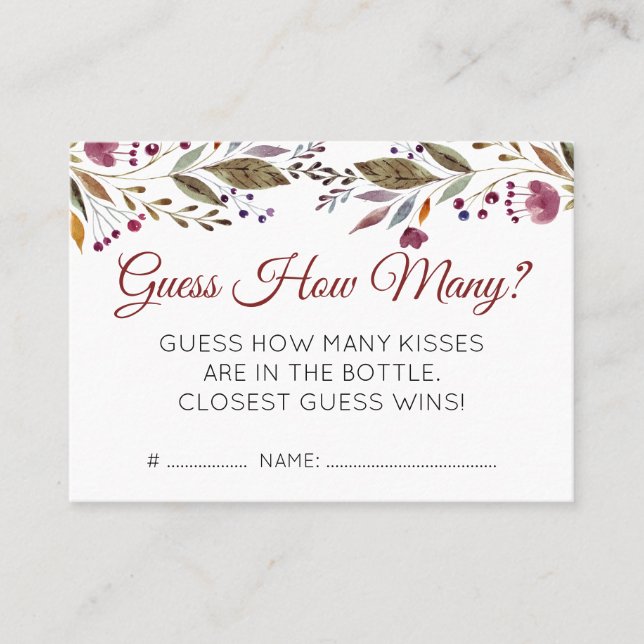 Burgundy-Blume schätzen, wie viele Babyduschenspie Visitenkarte (Vorderseite)