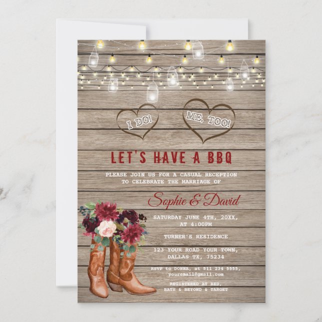 Burgundy Blume Western Cowboy Boots Ich mache GRIL Einladung (Vorderseite)