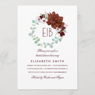 Burgundy Blume Wreath Elegantes Brautparty Einladung
