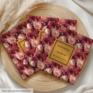 Burgundy Blush and Gold Boho Wedding Cloth Napkins Serviette