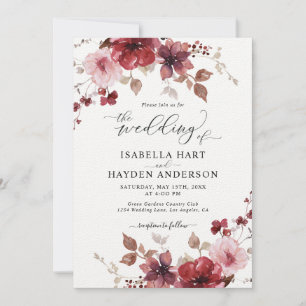 Burgundy Blush Bloral Alles in 1 QR Code Hochzeit Einladung