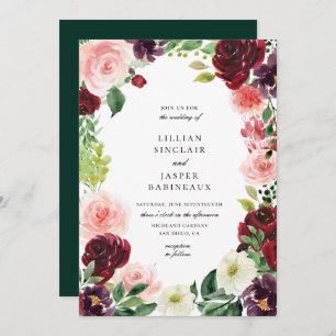 Burgundy Blush Bloral Frame Wedding Einladung