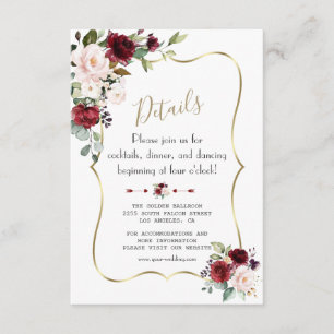 Burgundy Blush Bloral Gold Hochzeitsdetails Begleitkarte