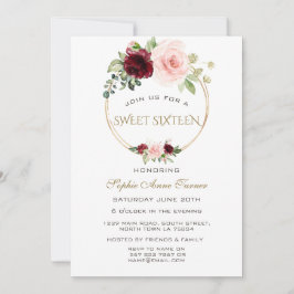 Burgundy Blush Bloral Gold Sweet 16 Einladung