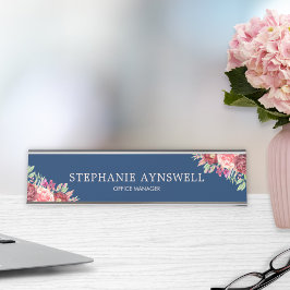 Burgundy Blush Bloral Navy Personalisiert Schreibtischnamensplakette