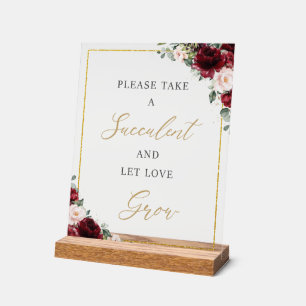 Burgundy Blush Bloral Sukkulent Gunst Liebe wachse Acrylschild