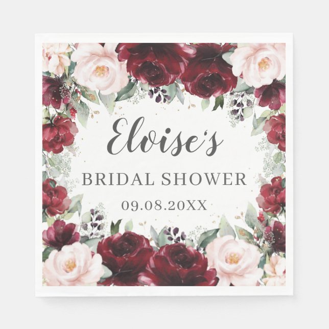 Burgundy Blush Bloral Wedding Bridal Babydusche Serviette (Vorderseite)