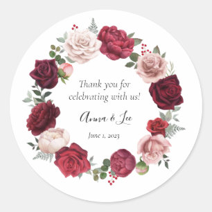 Burgundy Blush Bloral Wedding Danke Stickers