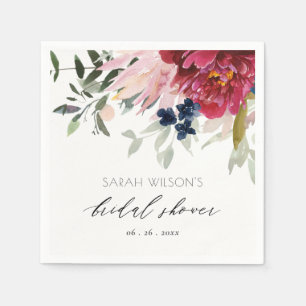 Burgundy Blush Blue Floral Bunch Brautparty Serviette