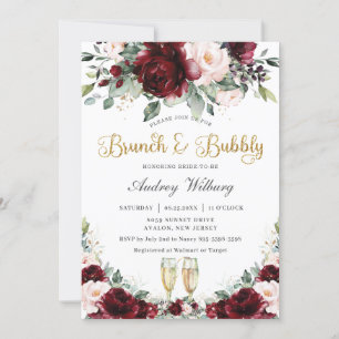 Burgundy Blush Blues Brunch Bubbly Brautparty Einladung
