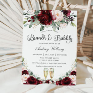 Burgundy Blush Blues Brunch Bubbly Brautparty Einladung