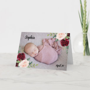 Burgundy Blush Blume Baby Girl Junge Foto Neugebor Karte