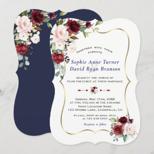 Burgundy Blush Blume Gold Frame Wedding Einladung