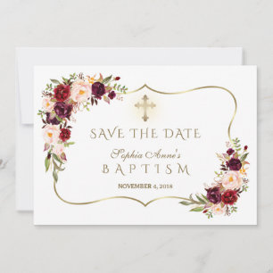 Burgundy Blush Blume Gold Girl Baptisse Save The Date