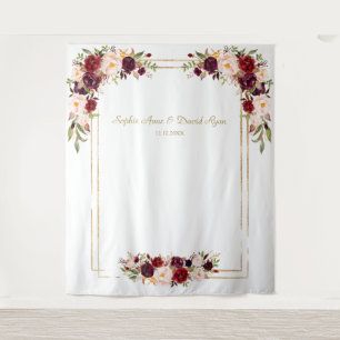 Burgundy Blush Blume Gold Wedding Foto Stand Wandteppich