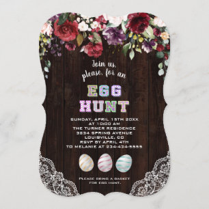 Burgundy Blush Blume Lace Egg Hunt Oster Einladung