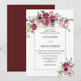 Burgundy Blush Blumenstrauß mit Goldrahmen Einladung
