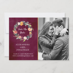 Burgundy Blush Blütengold mit Foto Save The Date