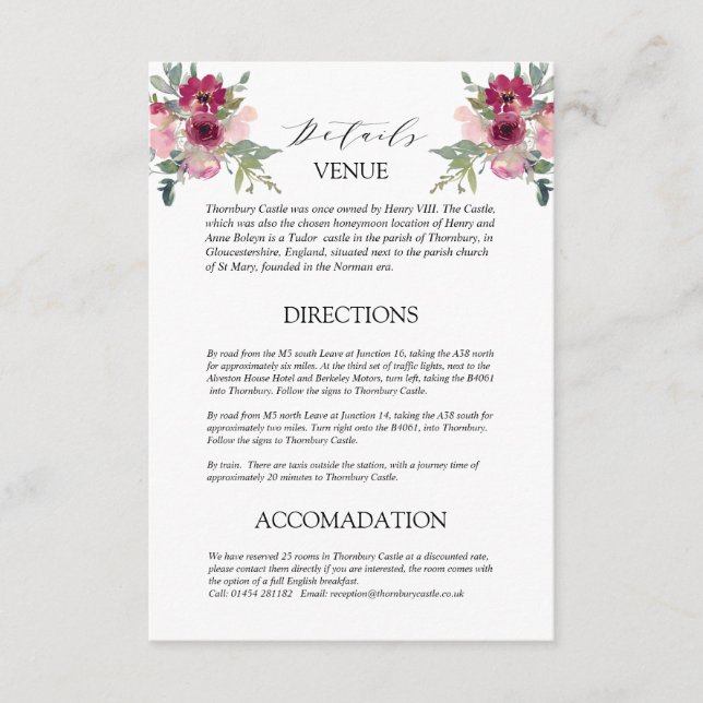 Burgundy & Blush-Bouquet - Hochzeitsdetails - Umsc Begleitkarte (Vorderseite)